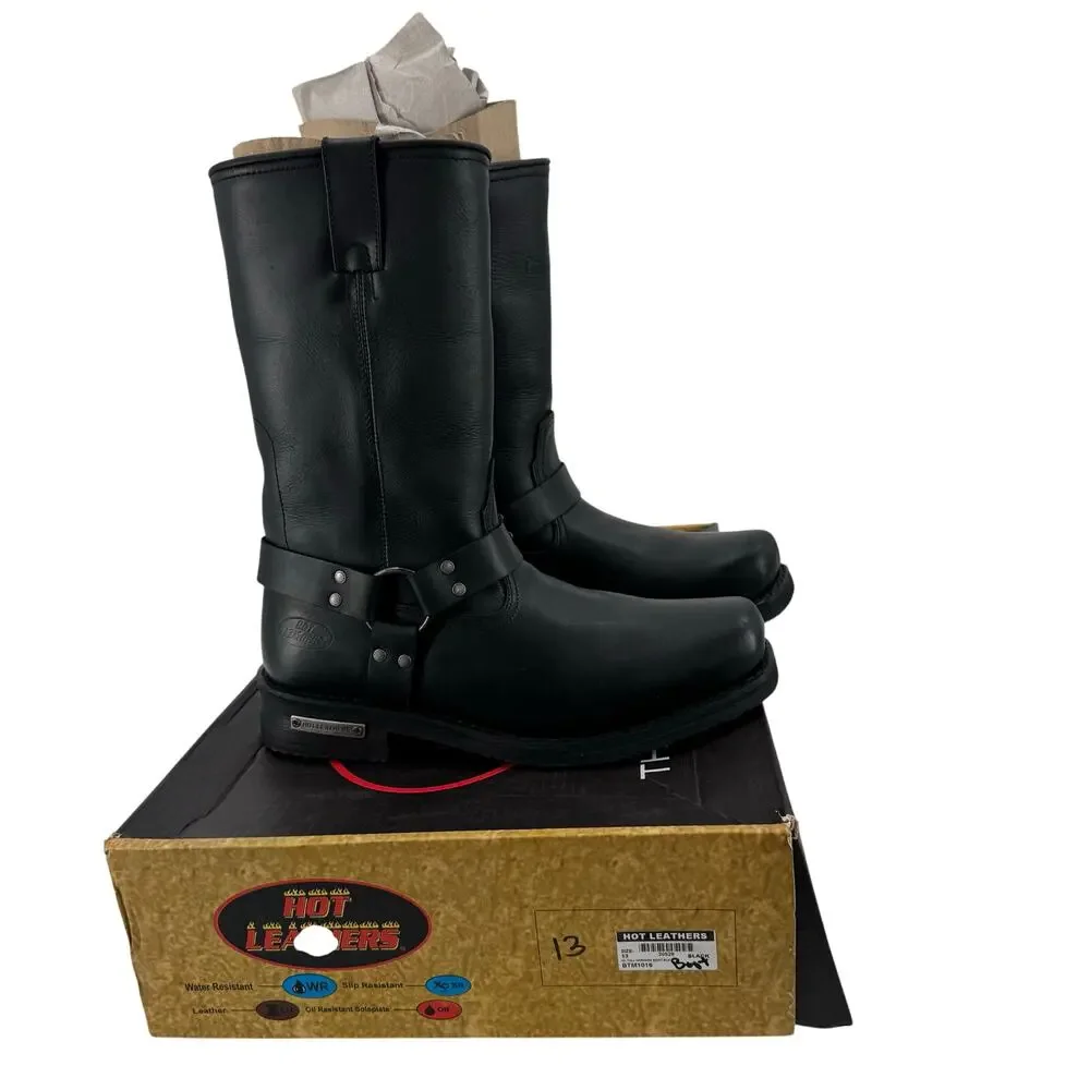 NWT Hot Leathers BTM1016 Men's Classic Black 11-inch Harness Leather Boots